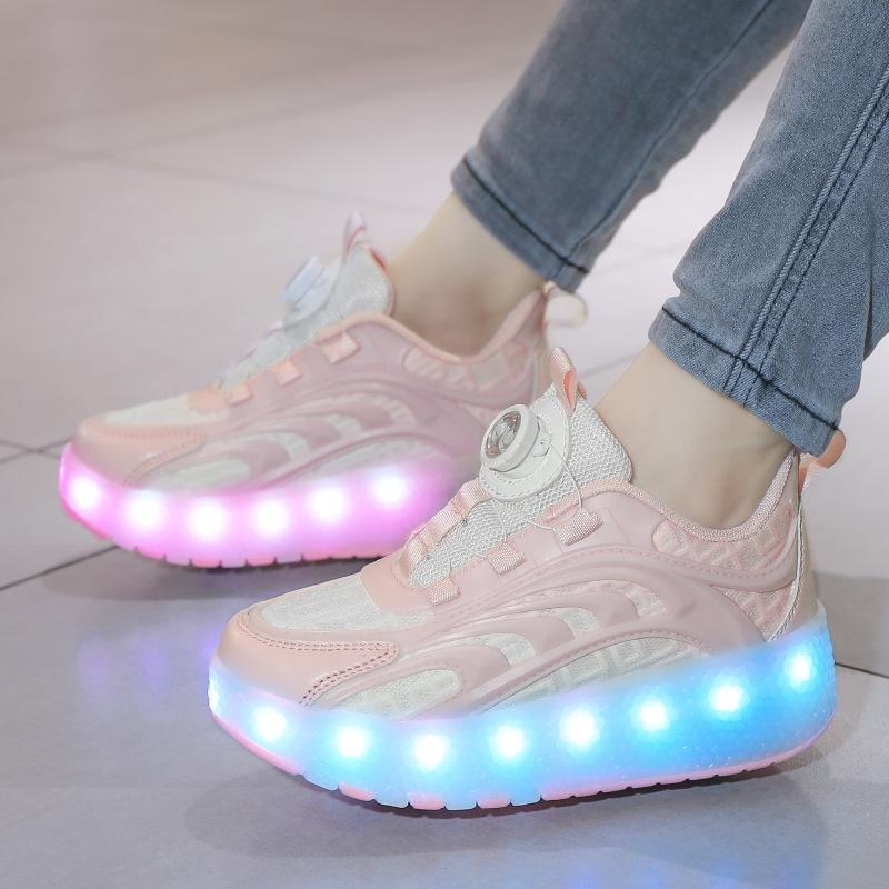 Internet celebrity runaway shoes charging flash girls children students pulley shoes men's double wheel skates can be collected wheel gurgles