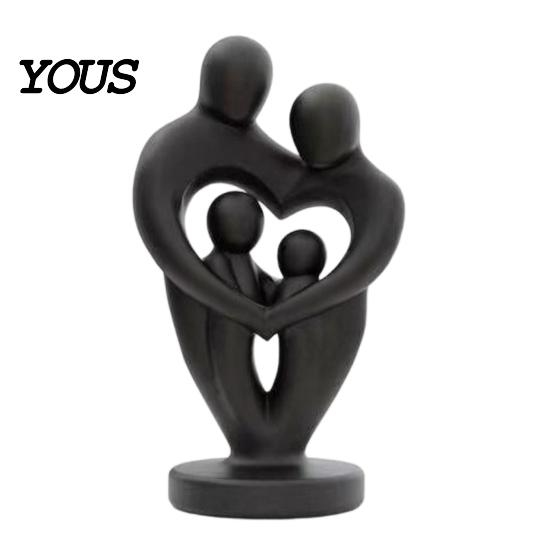 Hollow Love Shape Statue Abstract Woman Statue, Matte Black Resin Art Sculpture, Family of Four Finish Sculpture for Modern Minimalist Home Decor