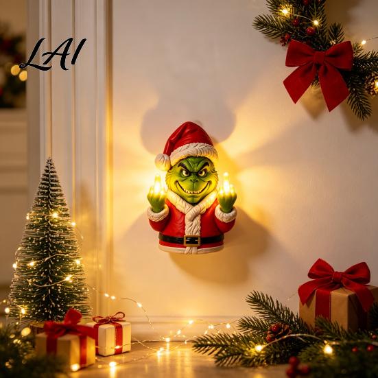 Funny Gesture Bedroom Decor Christmas LED Finger Lighted Middle Wall Decor Sculpture Humorous Home Decorations Battery Operated Holiday Decoration