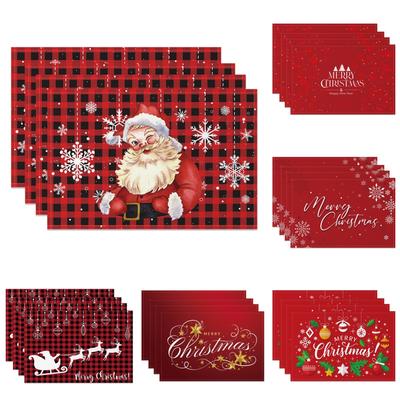 Weihnachts-Tischsets Rentier Schlitten Schneeflocken Druck Frohe Weihnachten Festliche Leinen-Esstischmatten Westlicher Tisch Feiertagsdekoration