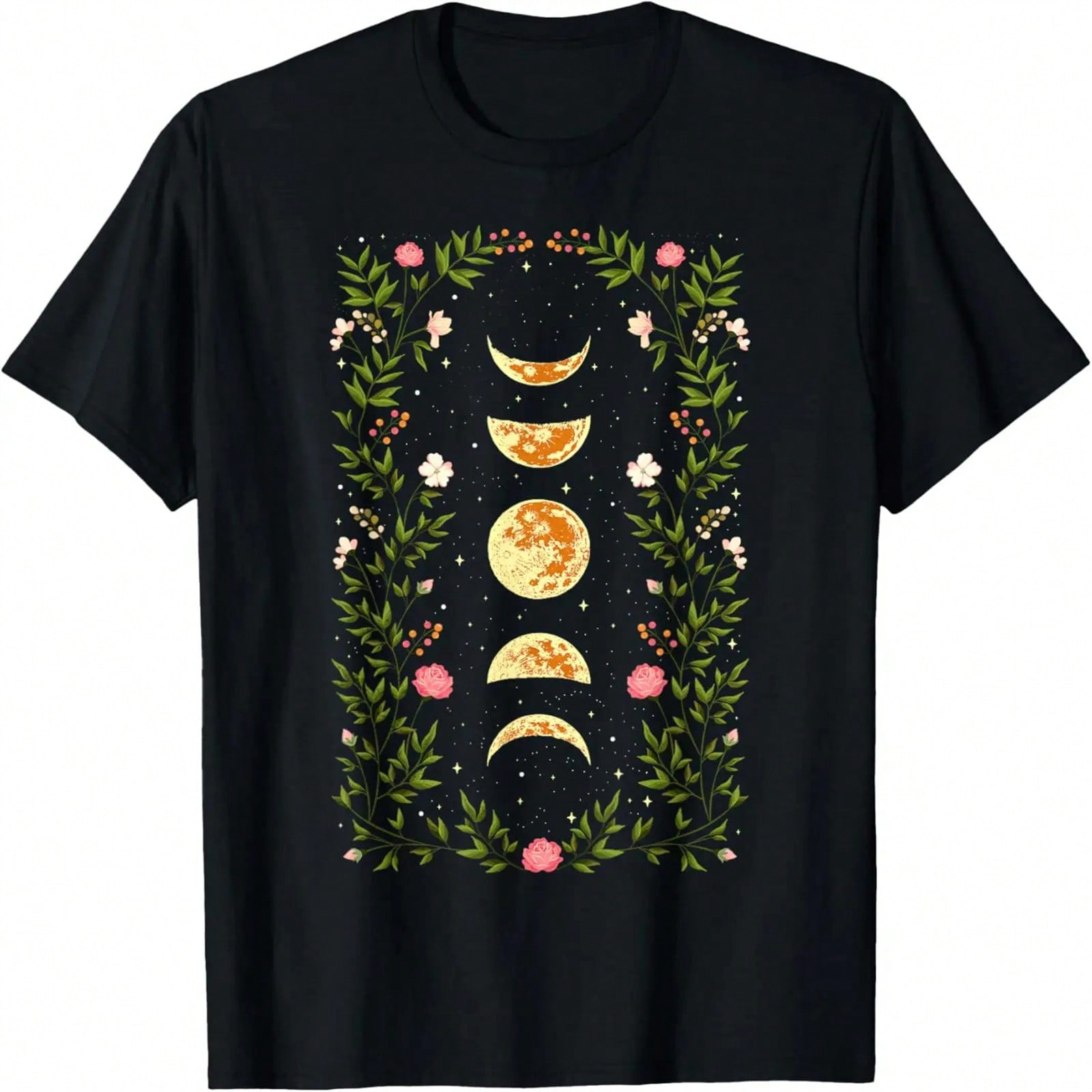 Cottagecore Y Vintage Moon Phases Flowers T-Shirt S