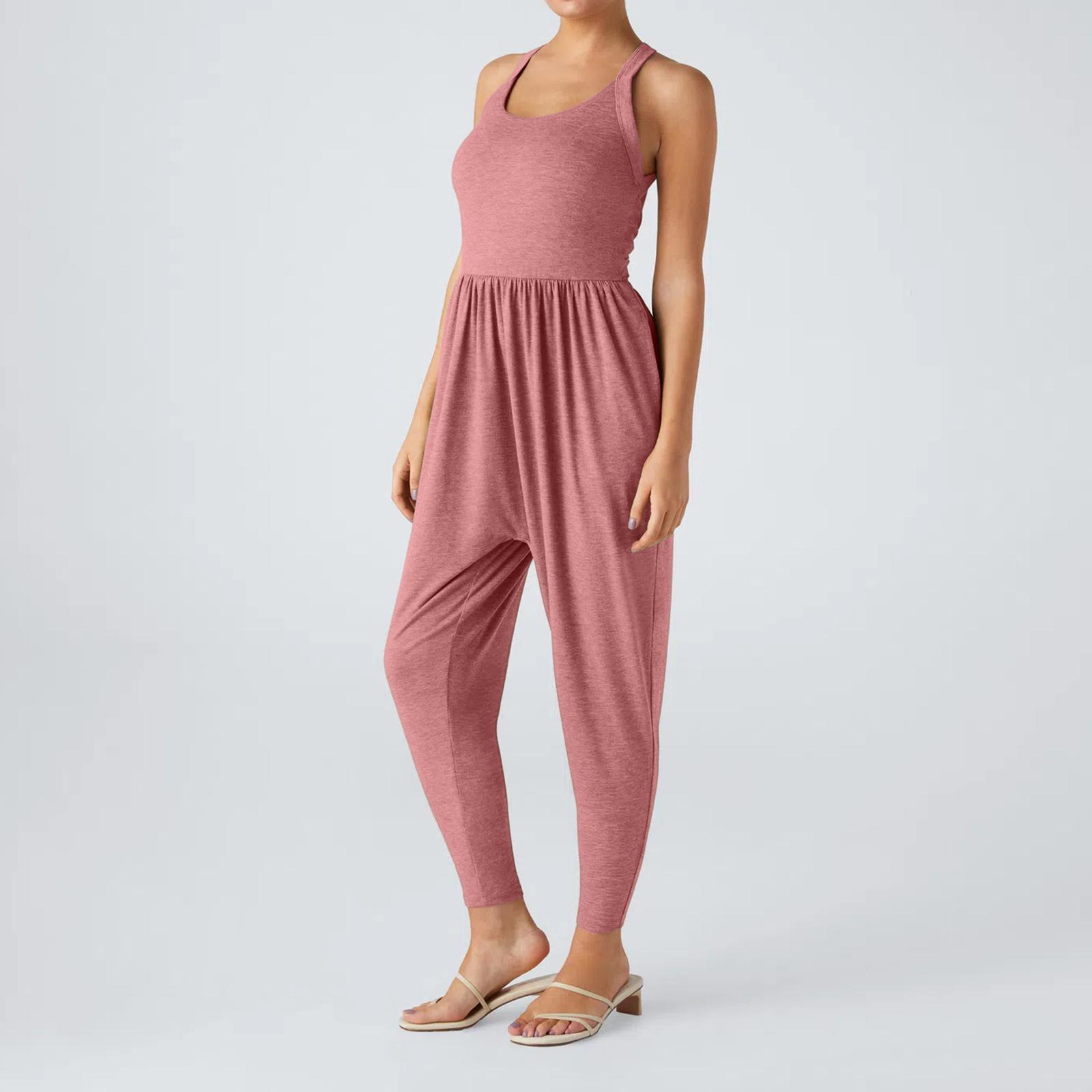 

Sleeveless Loose Fit Jumpsuit for Women with Scoop Neck and Soft Stretch Fabric Casual Harem Style Romper with Pockets XXL