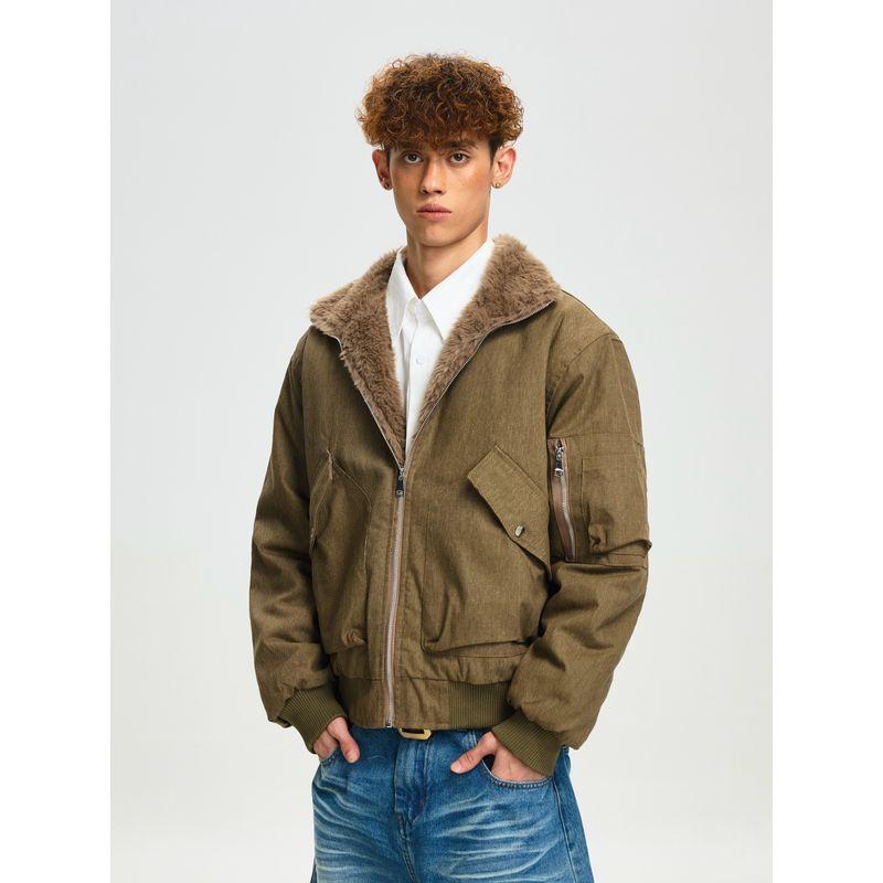 Cabbage Coke American Retro Wolf Throne Mountain Eagle Jacket Men's Winter Thickened Cotton Coat Heavy-Duty Washed Workwear Cotton Jacket