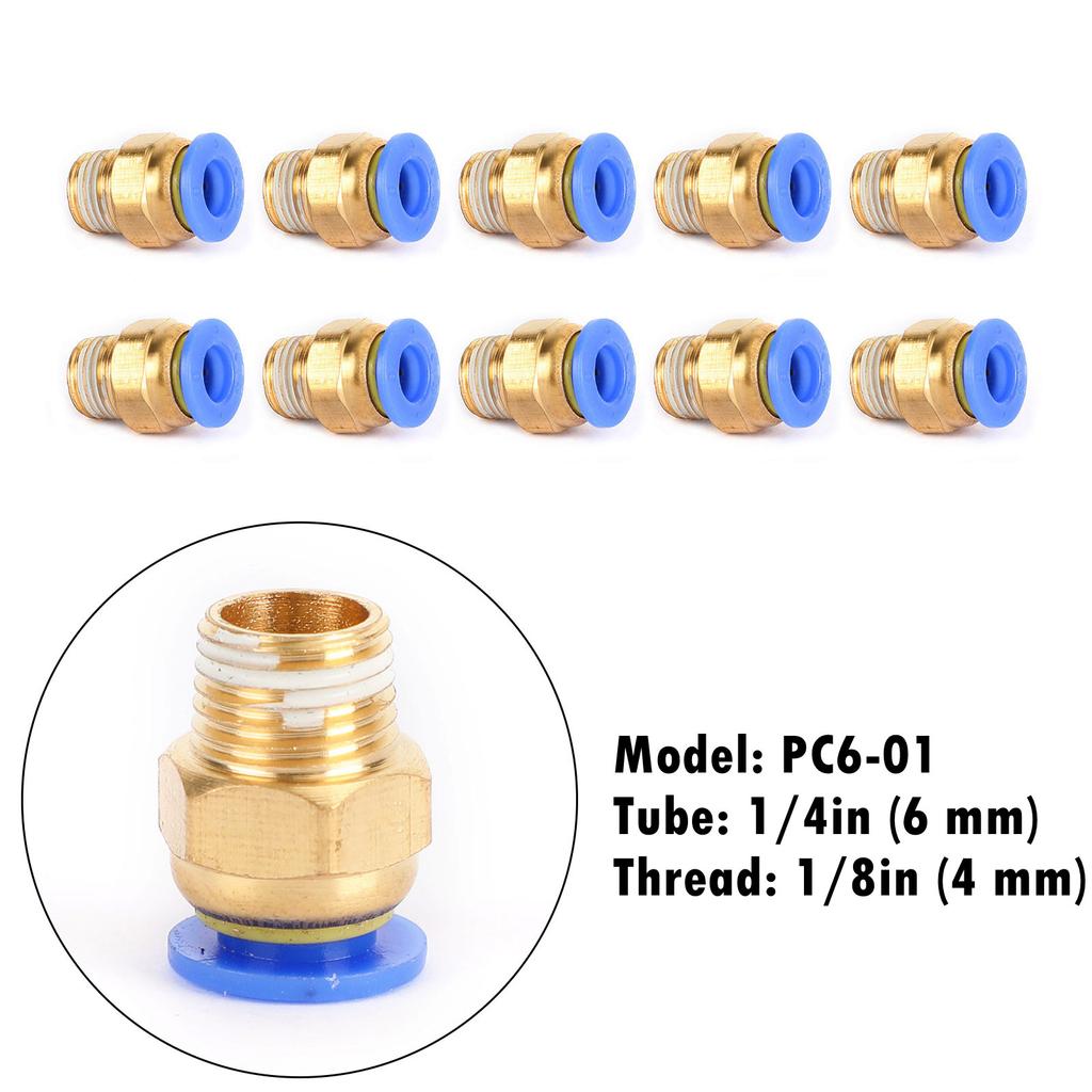 10x Pneumatik 6mm Schlauch X 1/8" NPT Außengewinde Push-In Luftanschluss Fitting
