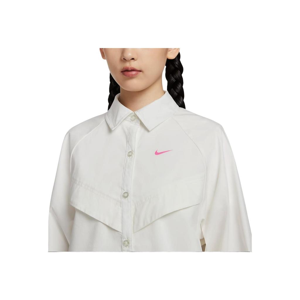 Nike Sportbekleidung Web Langarm Übergroßes V-Ausschnitt Design Shirt Damen Tops Segelweiß HM4627133
