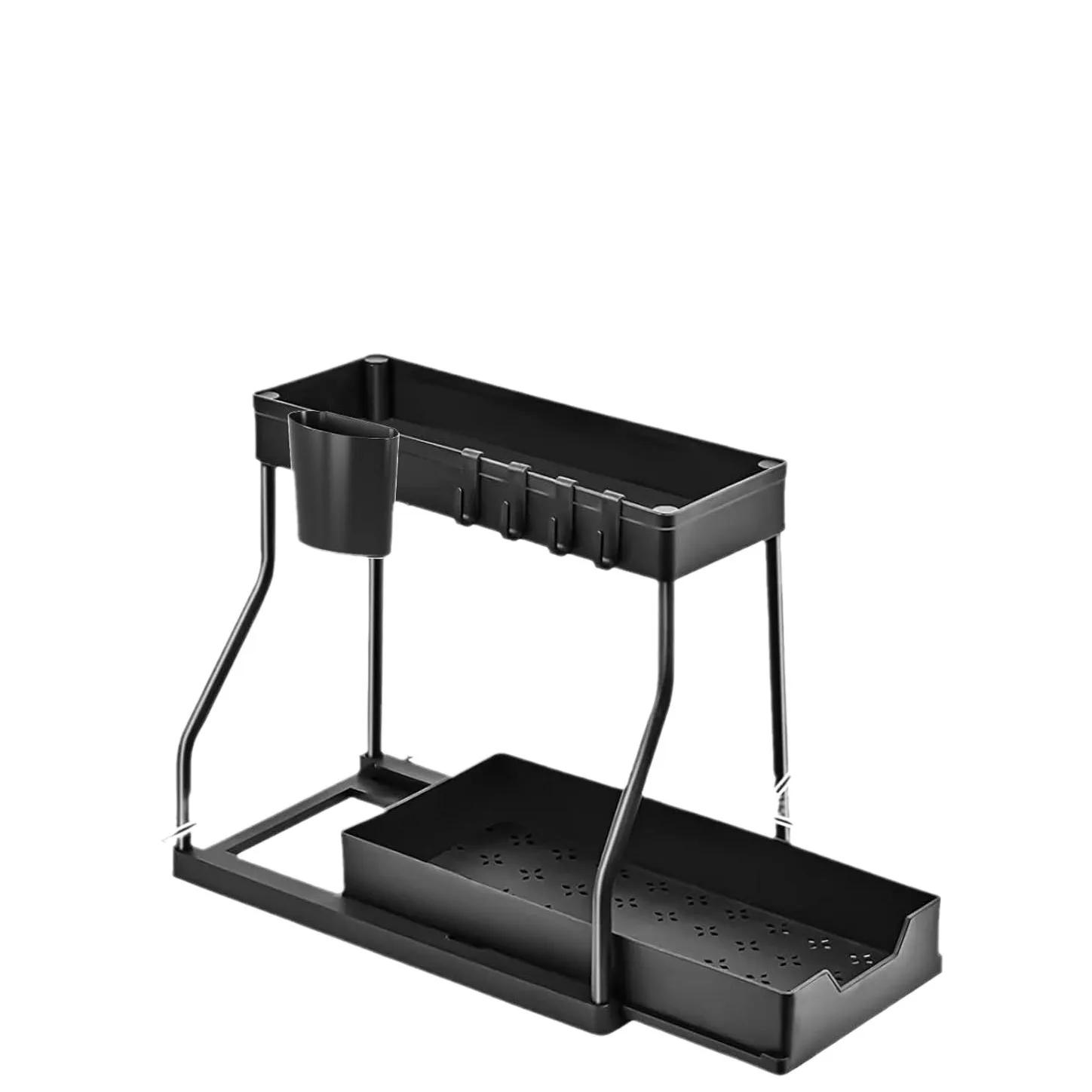 

Многофункциональный органайзер для полок с ящиками, место для хранения под раковиной, кухонная полка, тумба для ванной комнаты, выдвижной ящик из 2 ярусов чёрный