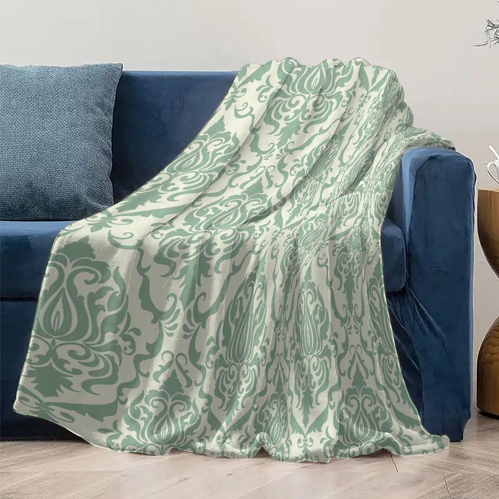 Grünes geometrisches Blumenmuster Flanell bedruckte Decke geeignet für alle Jahreszeiten geeignet für Wohnzimmer Büro Sofa und Reisen