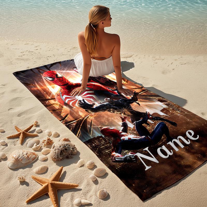 Custom Name S-Spide M-Man Flight Stylish Digital Printing Beach Towel Quick‑Drying Absorbent Blanket for Beach Pool Gym Travel