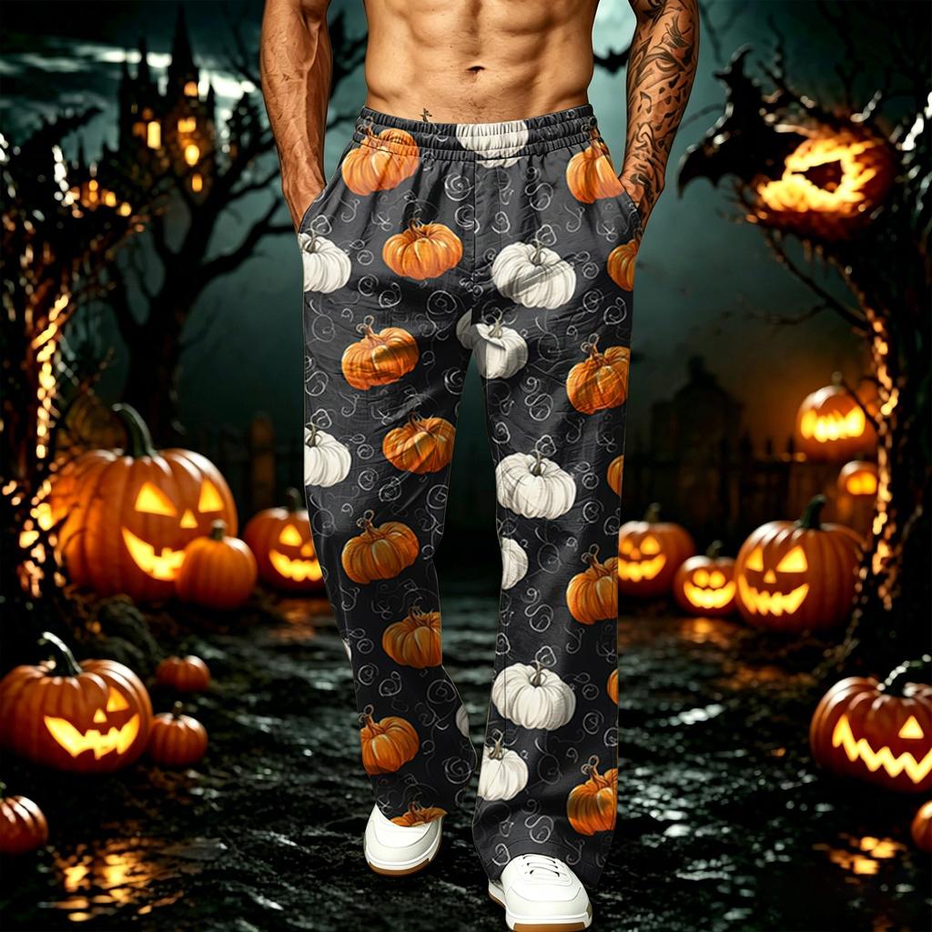 Men's Loose Fit Wide Leg Joggers with Pockets - Printed Casual Sweatpants for Sports and Daily Wear