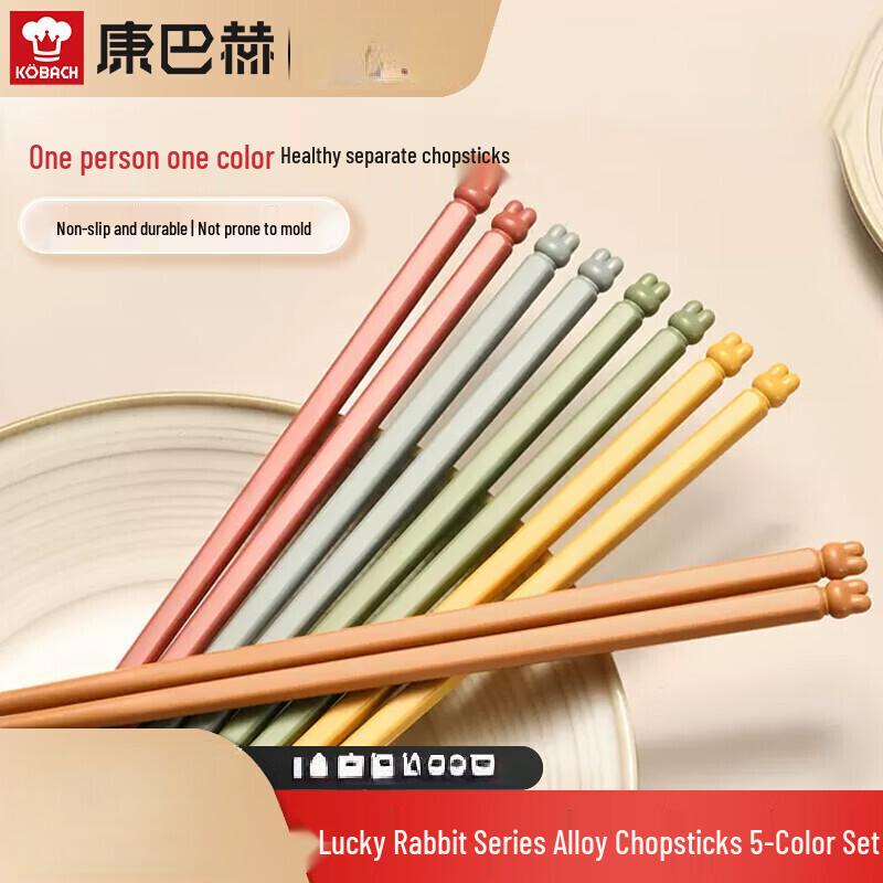 Kangbach Lucky Rabbit Colorful Alloy Chopsticks - 5-Pair Set