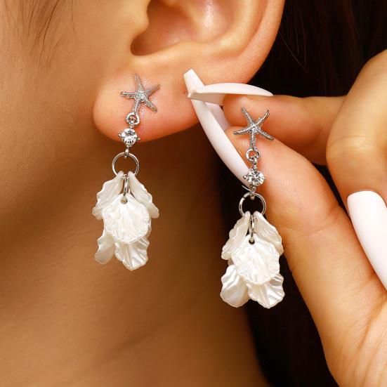 1 Paio Orecchini Pendenti da Donna Stile Francese Decorazione Stella Marina Conchiglia Petalo Charms Orecchini a Bottone Orecchini per Vacanze Estive Gioielli Regalo
