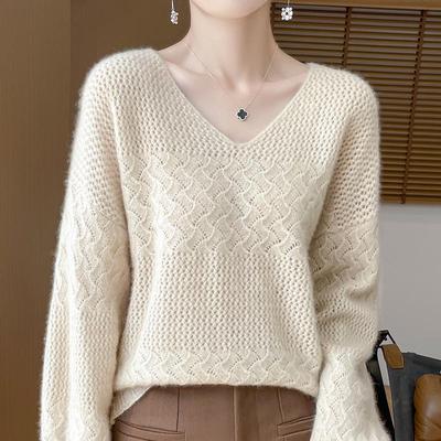 סוודר קשמיר לנשים Qinghe Cashmere 30% קשמיר 70% צמר סתיו וחורף פולאובר קשמיר ארוג ביד רך וחם