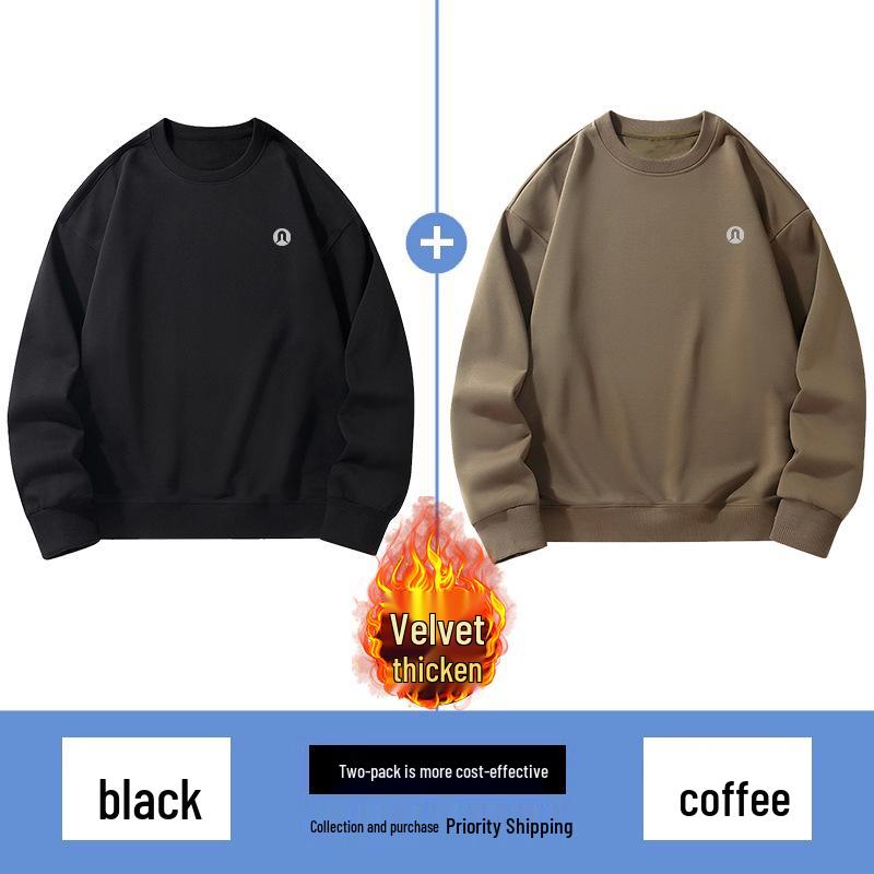 Lulu Men's Plus Velvet Round Neck Hoodie 2025 Autumn/Winter, Long Sleeve Couple Style Pullover.