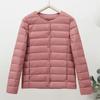 Women's 90% White Duck Down Lightweight Short Jacket - Round Neck, Solid Color, Warm and Collarless for Autumn/Winter