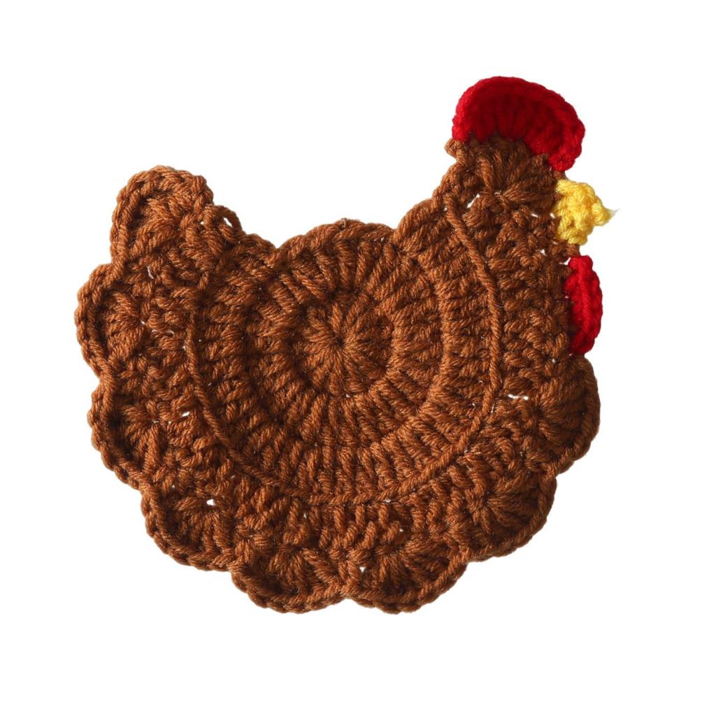 Crochet Chicken Coaster Tabletop Protection Drink Coaster Home Decor Decorative for Dining Table Bar Kitchen Wedding
