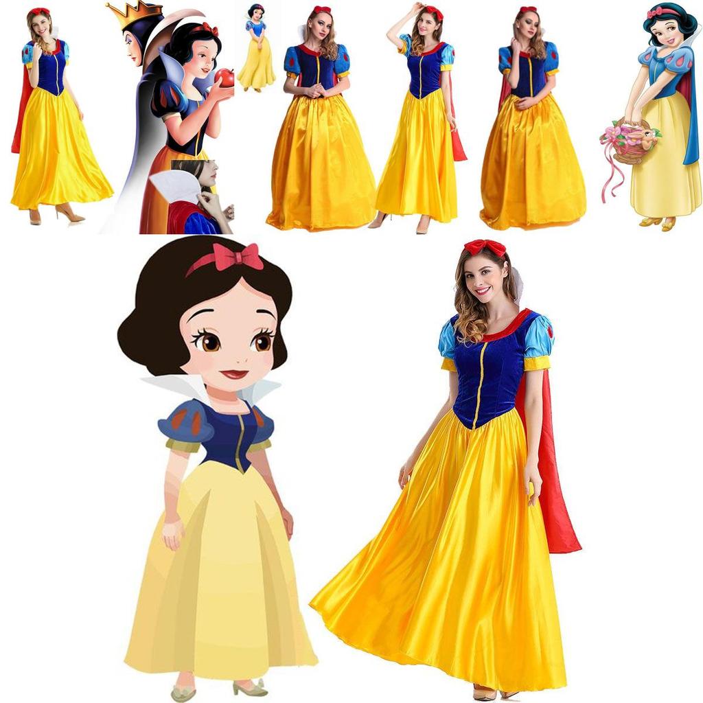 Enchanting Snow White Women Costume Princess Dress With Bustle And Headband For Halloween