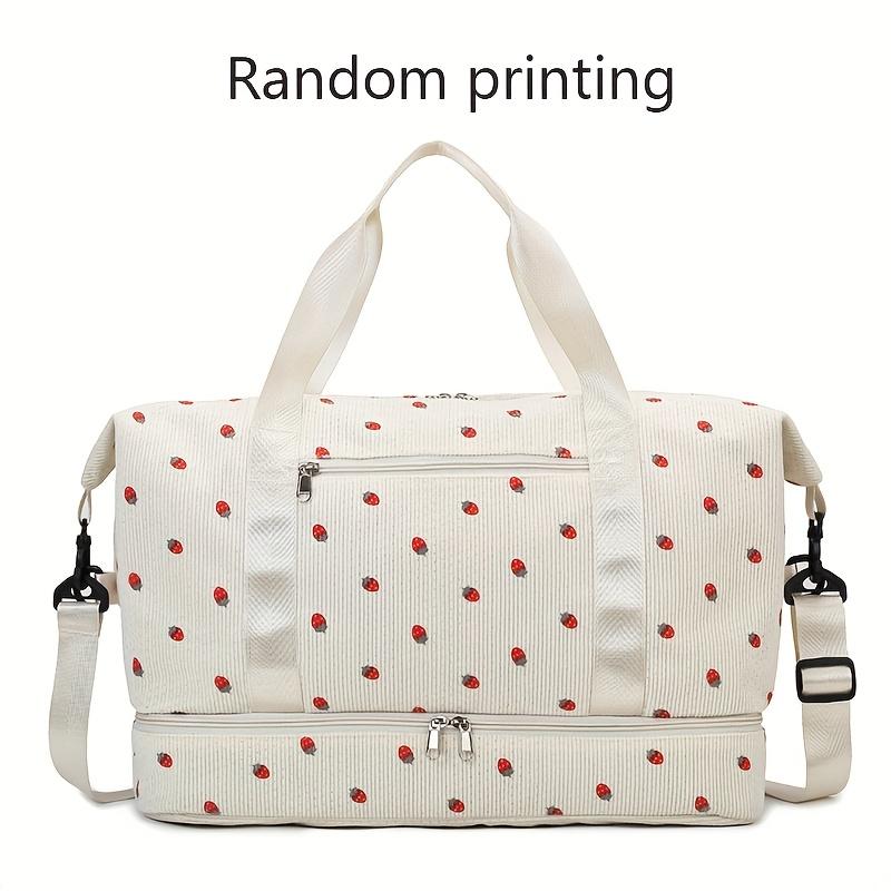 Large Capacity Travel Duffel Bag with Strawberry Pattern - Gym, Weekend, Vacation Bag - Independent Shoe Compartment & Multiple Pockets