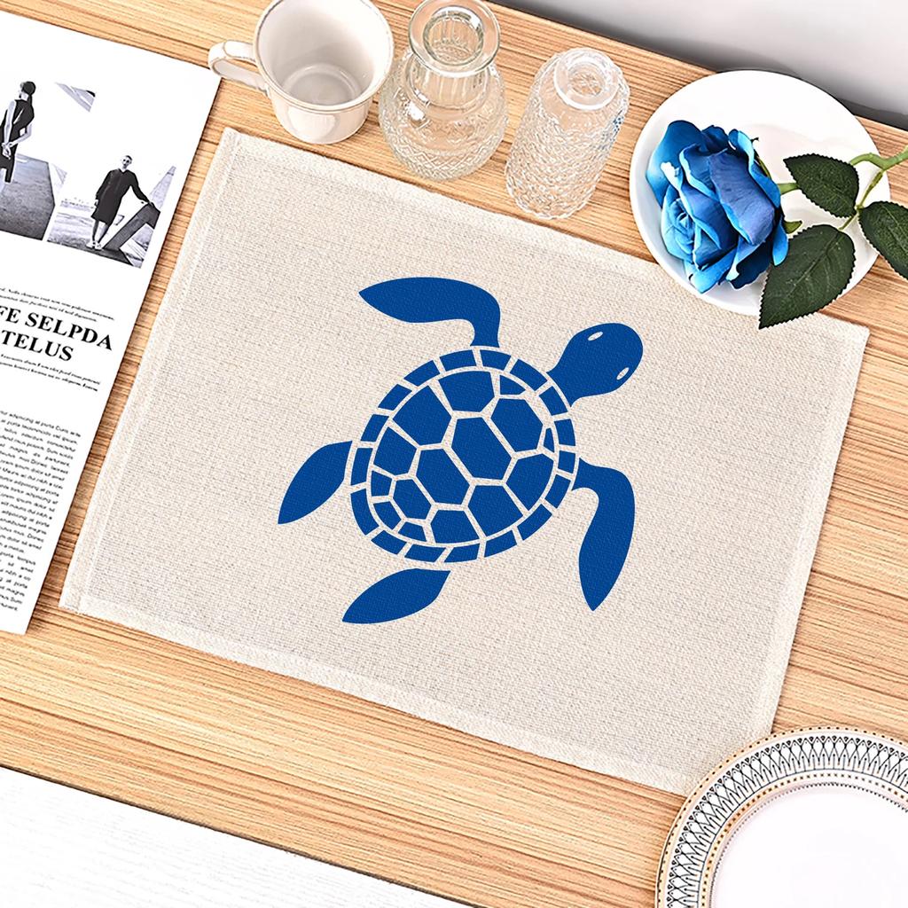 Blue Sea Creatures Theme Table Pad  Placemat Kitchen Heat Insulation Durable For Dining Coaster Bowl Cup Mat Decor