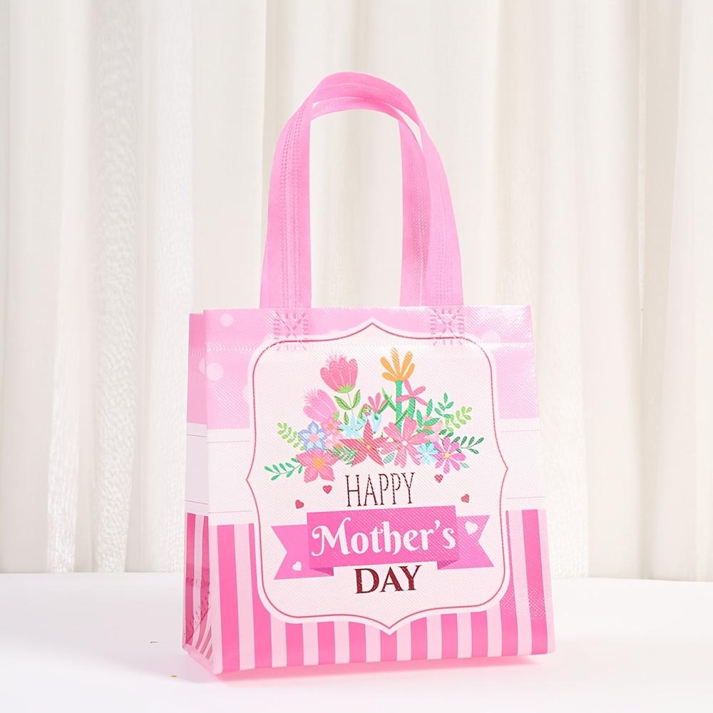 24Pcs Happy Mother's Day Theme Non-Woven Gifts Packing Bag Flower Best Mom Shopping Bags for Mommy Day Birthday Party Decoration