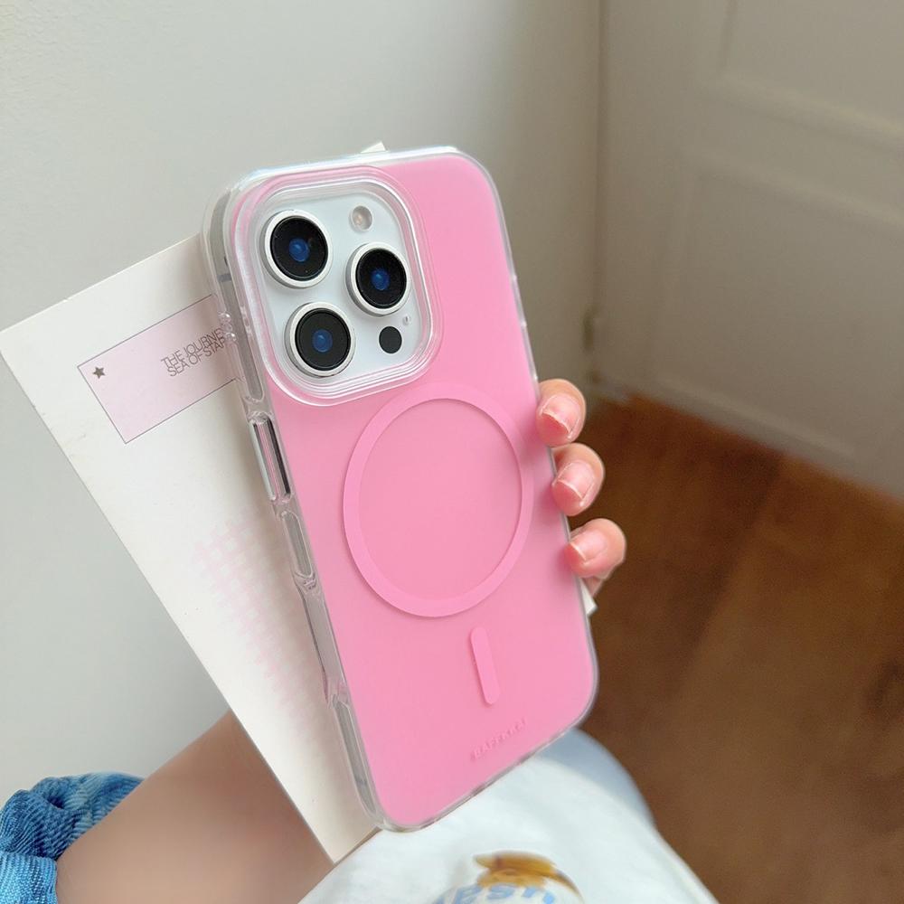 Krásné růžové jednobarevné magnetické pouzdro na telefon pro iPhone 13 14 15 16 17 Pro Max Pro MagSafe Bezdrátové nabíjení Ochranný kryt pro dívky