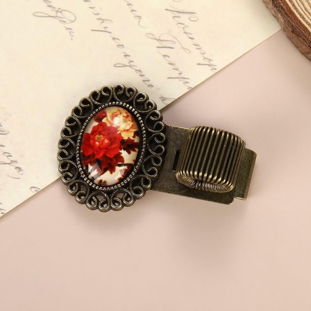 Multi-functional Pen Loop Holder Metal Vintage Floral Pen Clip Pencil Holder  Student Stationery