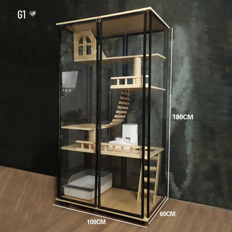 Transparent Three-Layer Luxury Indoor Cat Villa with Spacious Wood Design