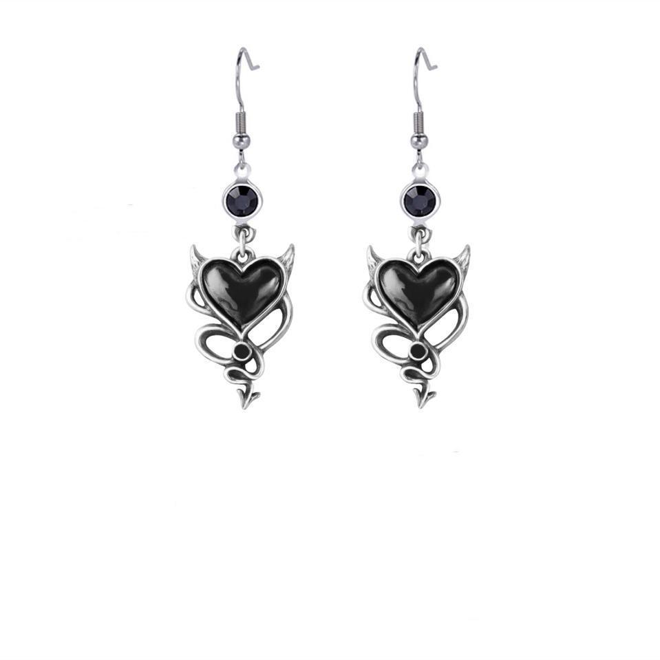Gothic Punk Devil Heart Earrings - Dark Classic Style