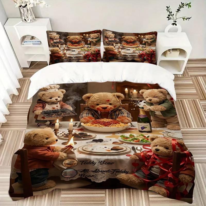 3pcs Teddy Bear Bedding Set - Includes One Quilt Cover and Two Pillowcases (No Core) - Perfect for Bedroom and Guest Room Decoration, Festiv