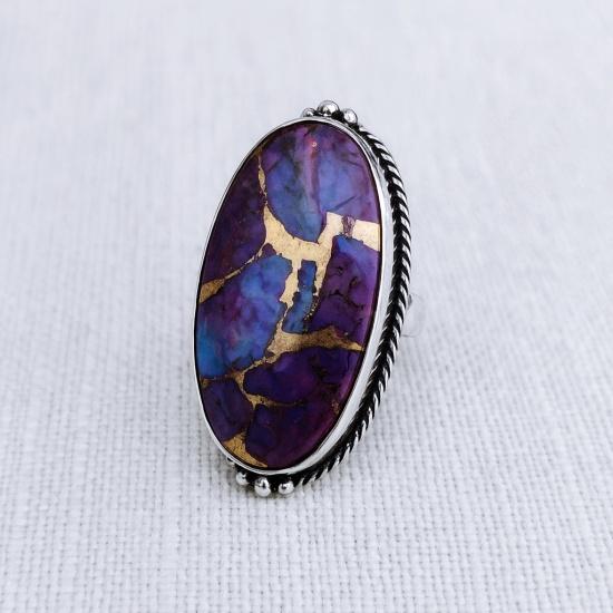 

Handmade Natural Purple Turquoise Ring in 925 Sterling Silver – Bezel Set Boho Style Jewelry for Women & Girls 12 серебряный