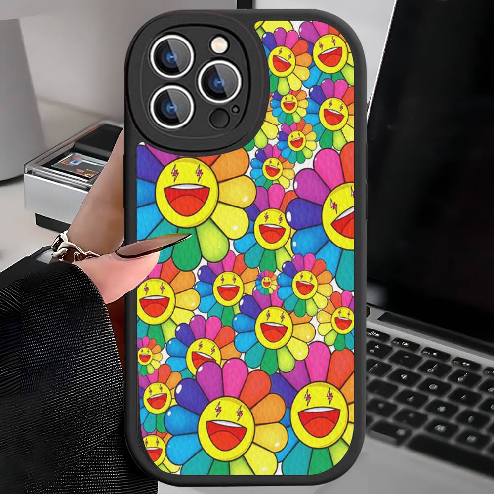 Japanese Artisti M-murakami T-takash Art Colorful For iPhone 16 15 14 13 12 11 Pro Max Plus Shockproof Leather Soft Phone Cover