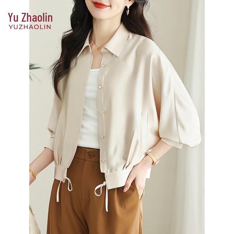

YUZHAOLIN Women s Oversized Textured Satin Drawstring Short Jacket L (110-125 jin)