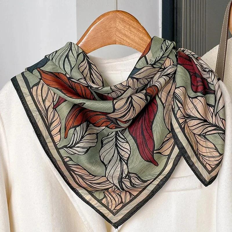 

Rustic Style Silk Cotton Linen Scarf Women s Atmosphere Oil Painting Design 70cm Square Scarf Shawl Fashionable Accessory