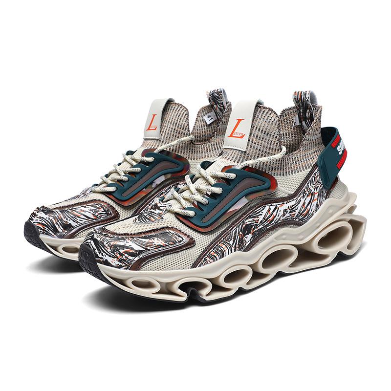 Autumn new Guochao sports shoes printed outsole ultra-light heightening platform men's shoes large size men's shoes