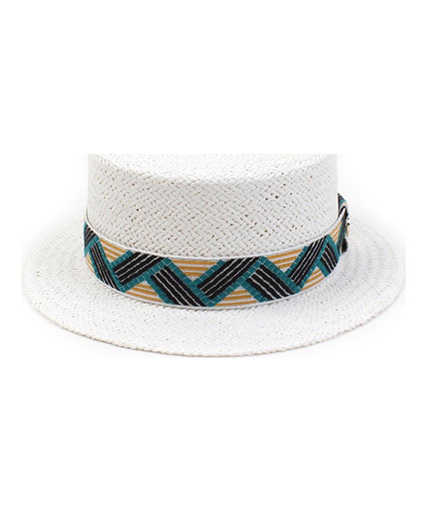 Yunibeosyeolkemiseuteuli Cool Line White Flat Short Panama Hat Summer Fedora