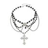Ingemark Elegant Multilayer Crystal Tassel Choker Necklace for Women Goth Cross Jesus Love Heart Pendant Halloween Jewelry Gift