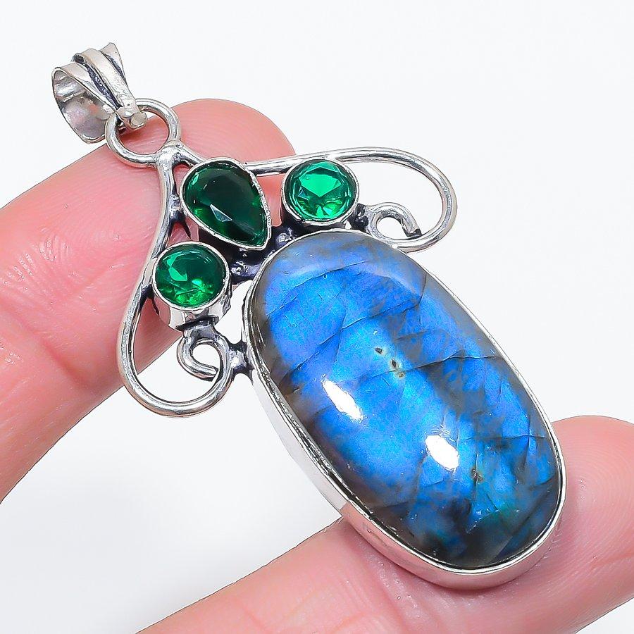 

Лабрадорит, Диопсид Драгоценный камень 925 Стерлинговое серебро Ювелирная подвеска 2,40