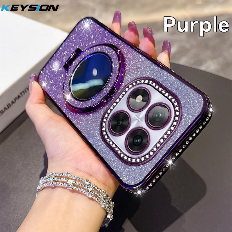 

KEYSION Блестящий магнитный чехол с драгоценными камнями для Redmi Note 14 Pro+ 5G, чехол-подставка с зеркалом для макияжа, противоударный чехол для Xiaomi POCO X7 for Redmi Note 14 Pro 5G фиолетовый