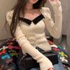 Elegant Vintage Knitted Outwear Blouse Women French Casual Korean Style Short Sweater Long Sleeve Y2k Slim Pullover Female 27289