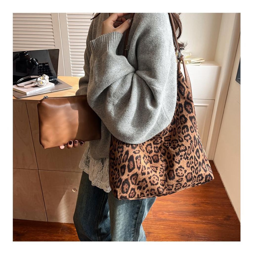 Hobo Bag Women Faux leather Leopard Print Large Capacity Daily Commute