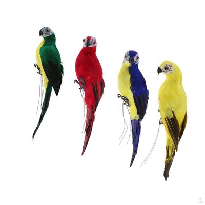 4x Macaw Bird Ornament Artificial Feathered Animal Model Statues Lawn Sculpture Tree Decor