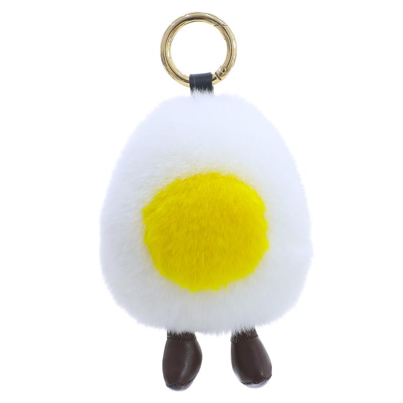 Plush Egg Doll Rex Rabbit Real Fur Ball Keychain Cute Toy Genuine Ornaments Women Handbag Pendant Car Key Metal Rings Trinkets