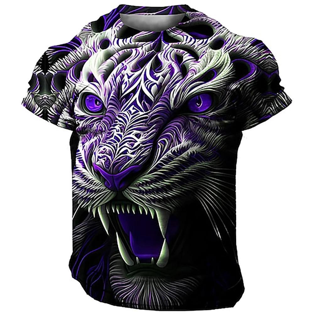 Fashionable Animal Tiger Pattern 3D Digital Printing Men's Trendy Round Neck Short Sleeved T-shirt