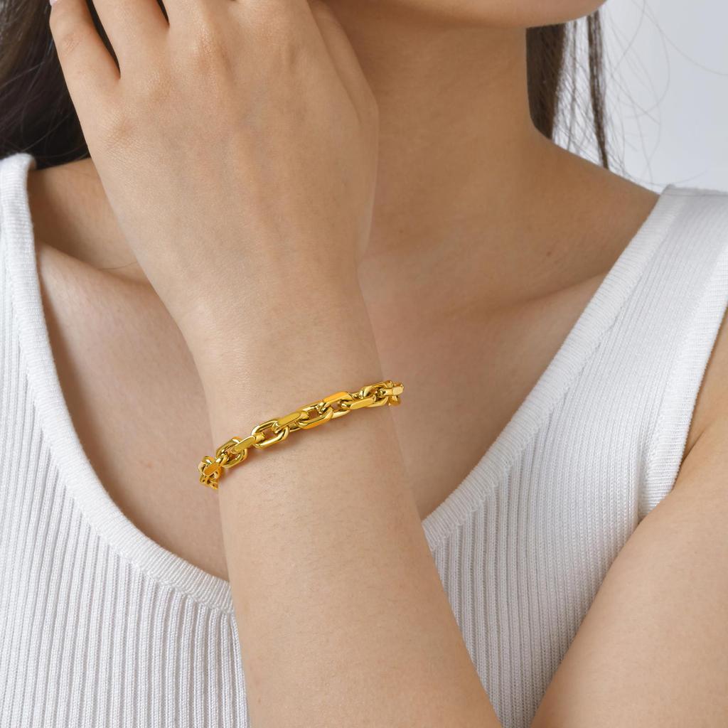 Simple Stainless Steel Rectangular Corner Chain Gold Bracelet Ladies 2523