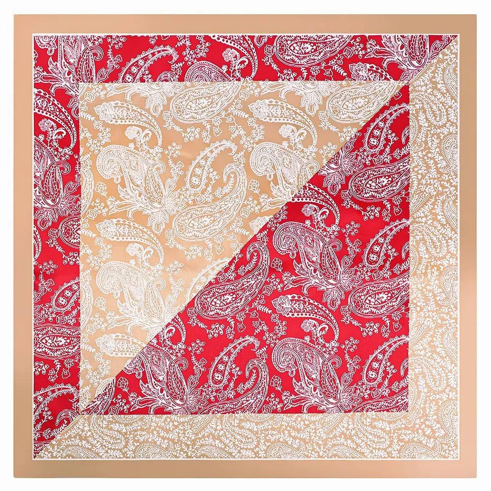 90X90Cm Bohemian Handkerchief Scarf For Women Small Shawl Silk Satin Hair Scarf Color Blocked Female Square Bandana Head Scarves