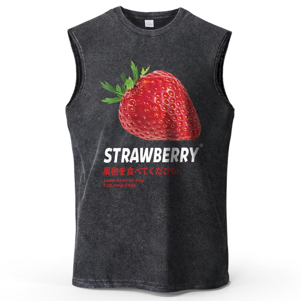 Washed Out Strawberry Print T-shirt - 220 GSM Urban Street Style for Men Women Comfort Fit