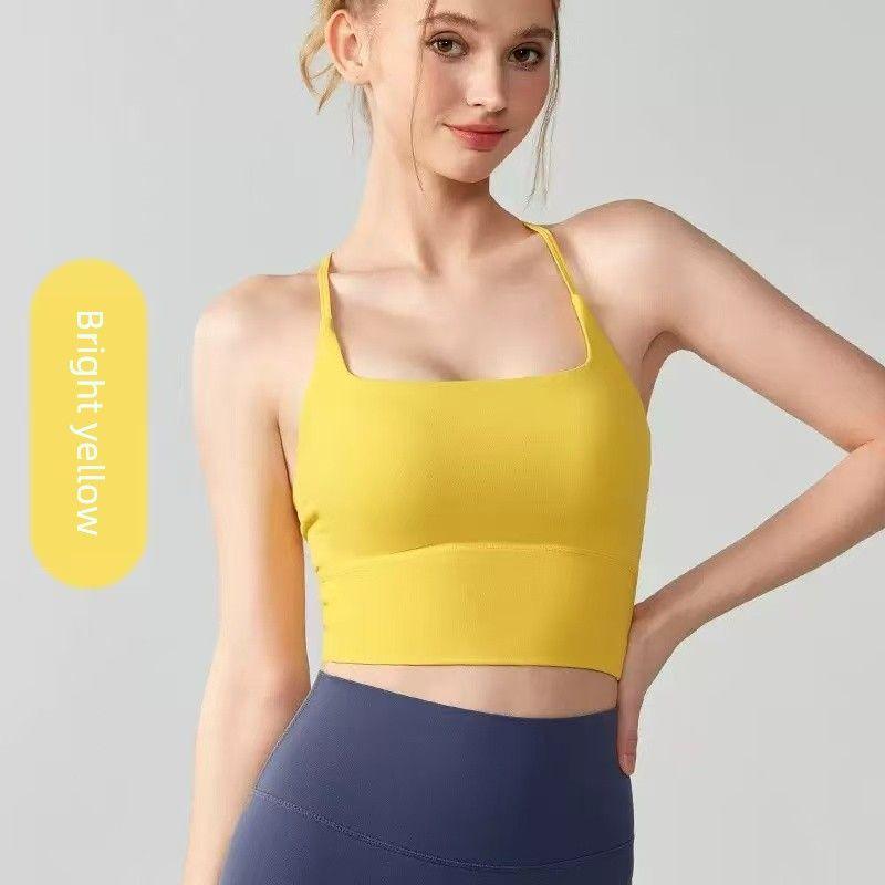 

Летняя спортивная майка женская верхняя одежда со встроенной фиксированной грудной чашкой фитнес противоударная крест на спине красивая спина йога нижнее белье Yellow M