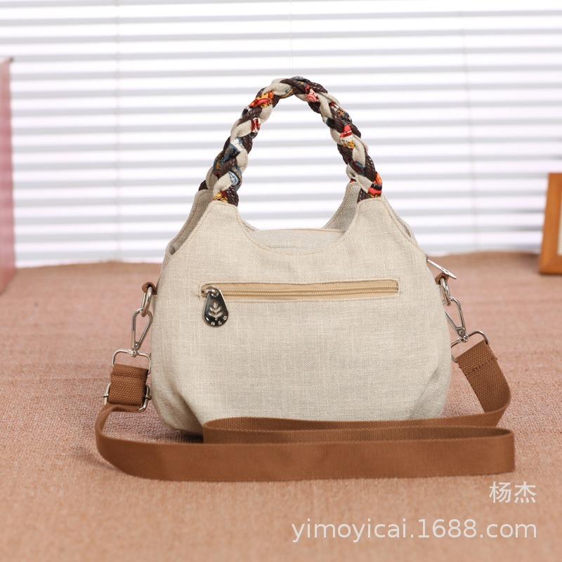 Ethnic style retro literary and artistic portable shoulder crossbody canvas women's light commuting new fabric women's bag cloth bag