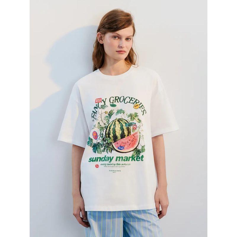 Western Style New Fashion Casual Loose Print Round Neck Short Sleeve T-shirt Top Printed T-shirt Top