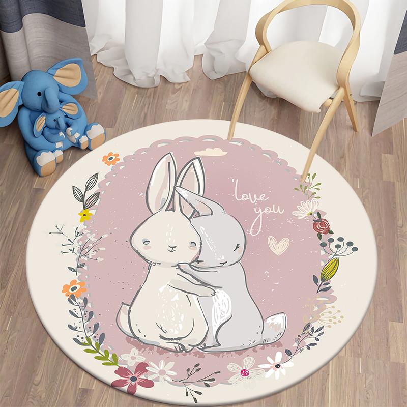 Cartoon Rabbit Print Pattern Circular Carpet Home Living Room Sofa Bedroom Bathroom Children's Room Floor Decoration Carpet