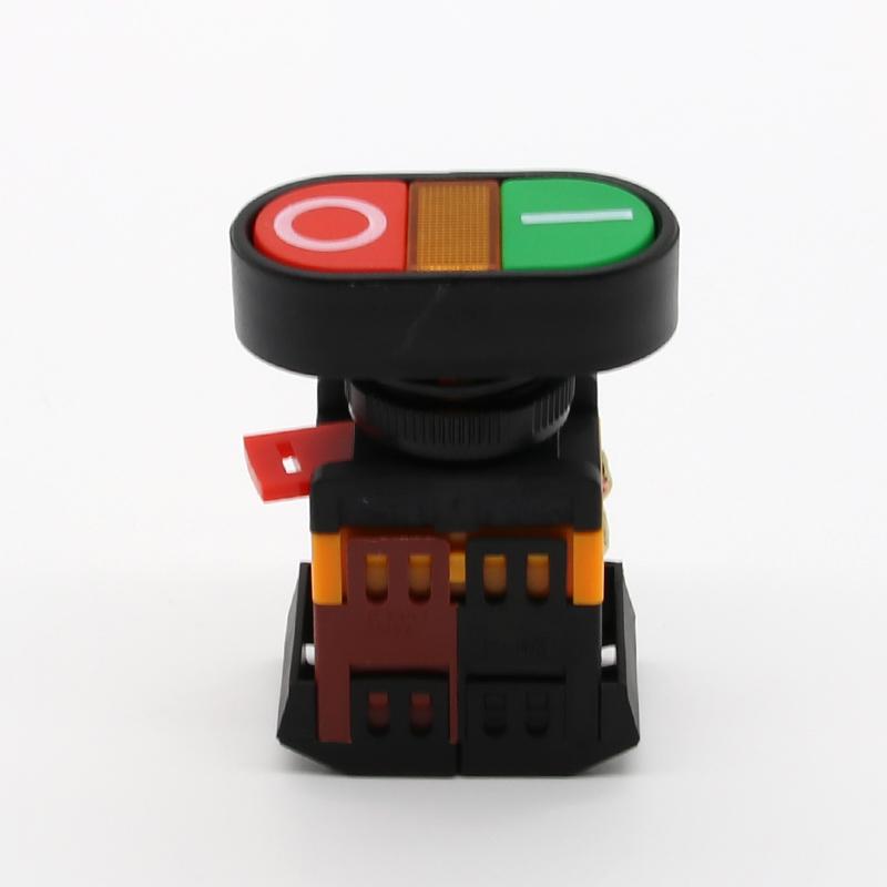 APBB22N 220V AC LED Yellow Light ON/OFF START STOP Momentary Push Button Switch 22mm 1 NO NC